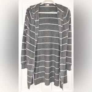 SO Grey & White Striped Hooded Cardigan